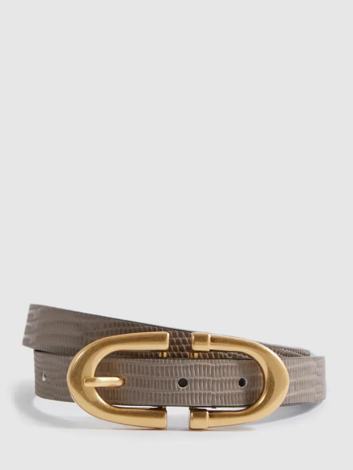 REISS Belts Women Horseshoe Buckle Leather Belt Taupe
