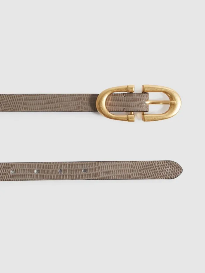 REISS Belts Women Horseshoe Buckle Leather Belt Taupe