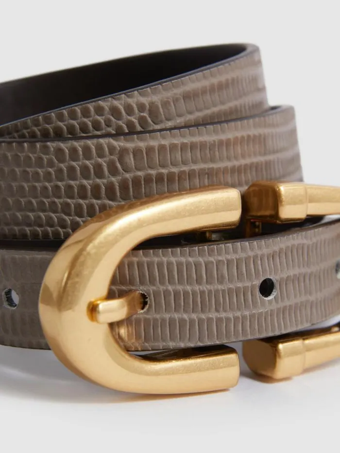 REISS Belts Women Horseshoe Buckle Leather Belt Taupe