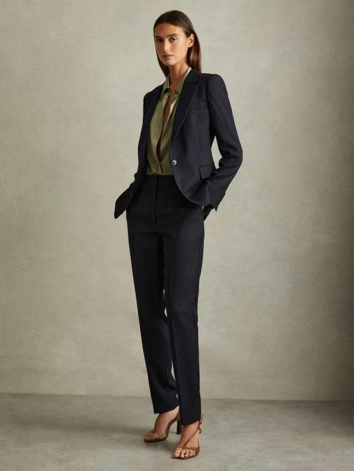 REISS Blazers and Jackets Women Textured Single Breasted Suit Blazer Navy