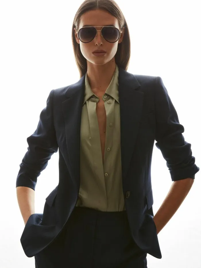 REISS Blazers and Jackets Women Textured Single Breasted Suit Blazer Navy