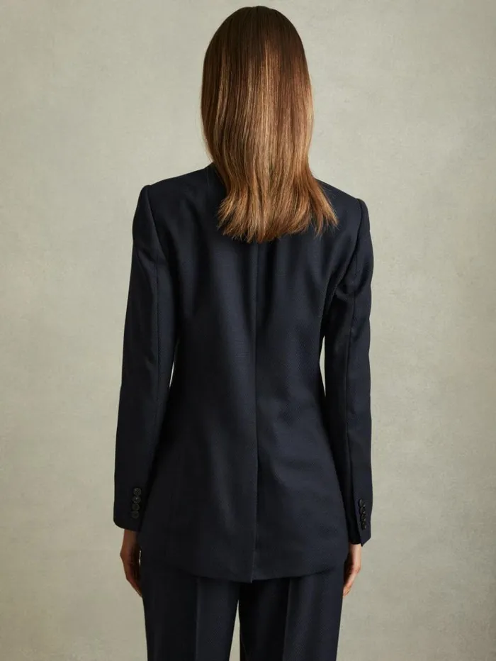REISS Blazers and Jackets Women Textured Single Breasted Suit Blazer Navy