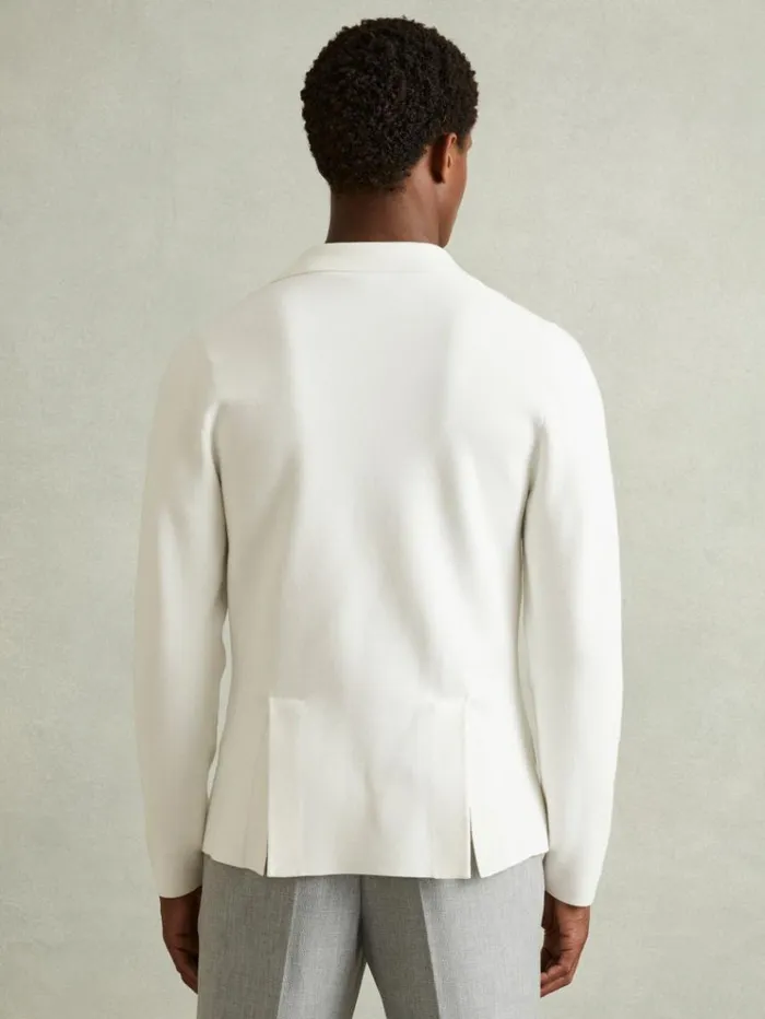 REISS Blazers Men Knitted Double Breasted Blazer Ivory White