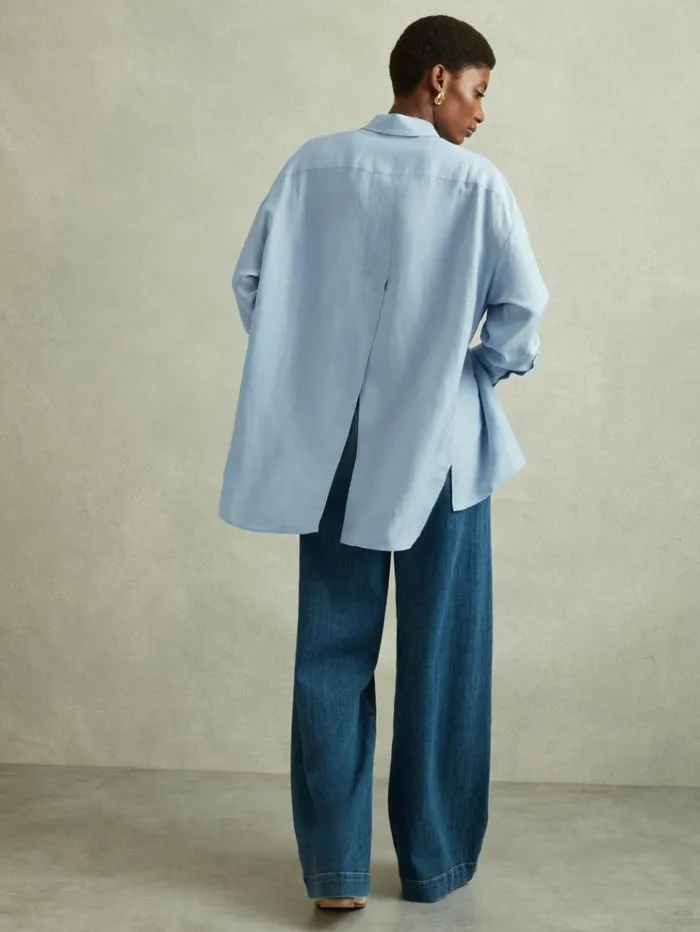 REISS Blouses and Shirts Women Oversized Shirt With Linen Blue
