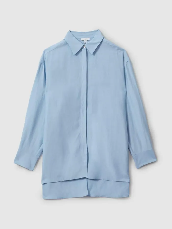 REISS Blouses and Shirts Women Oversized Shirt With Linen Blue