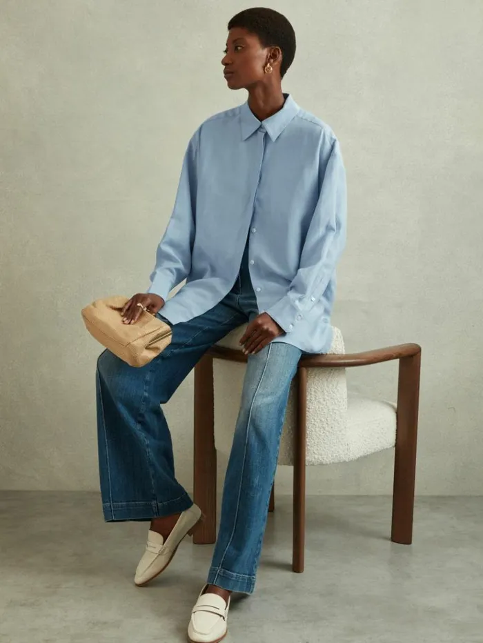 REISS Blouses and Shirts Women Oversized Shirt With Linen Blue