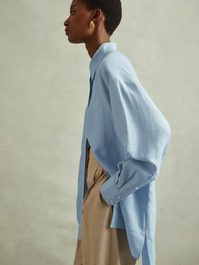 REISS Blouses and Shirts Women Oversized Shirt With Linen Blue