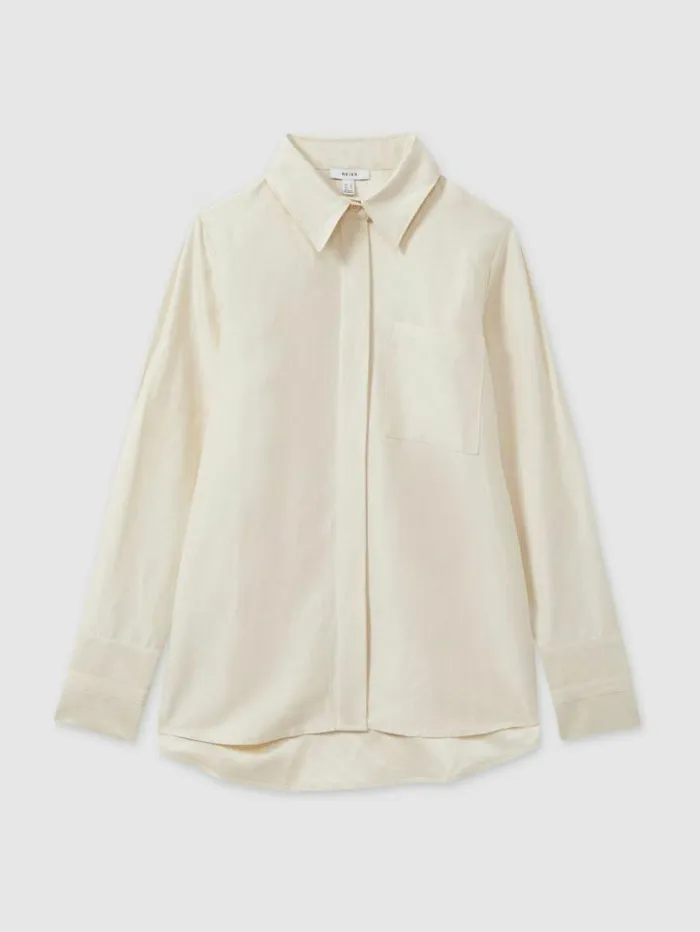 REISS Blouses and Shirts Women ViscoseLinen HighLow Shirt Beige