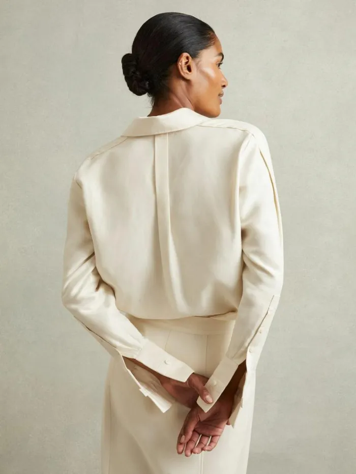 REISS Blouses and Shirts Women ViscoseLinen HighLow Shirt Beige