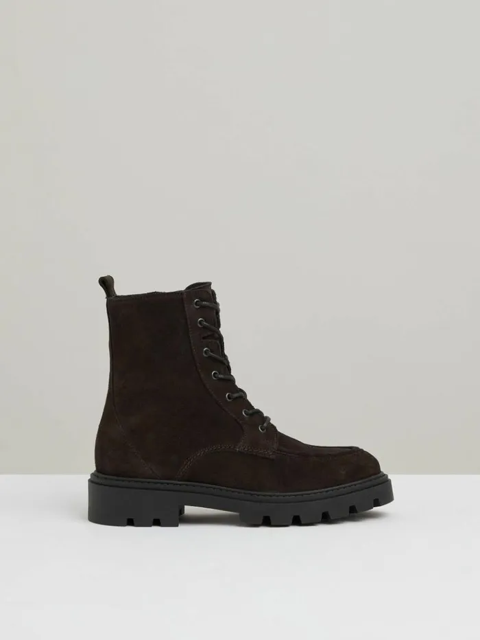REISS Boots Women Leather LaceUp Boots Chocolate