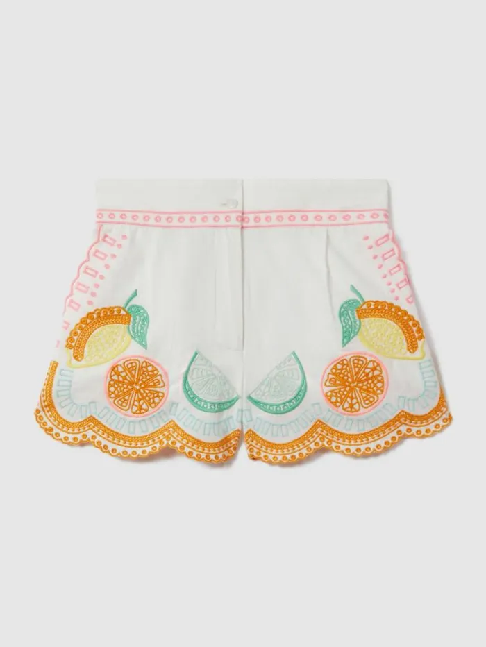 REISS CoOrds Children Cotton Broderie Shorts Ivory Print