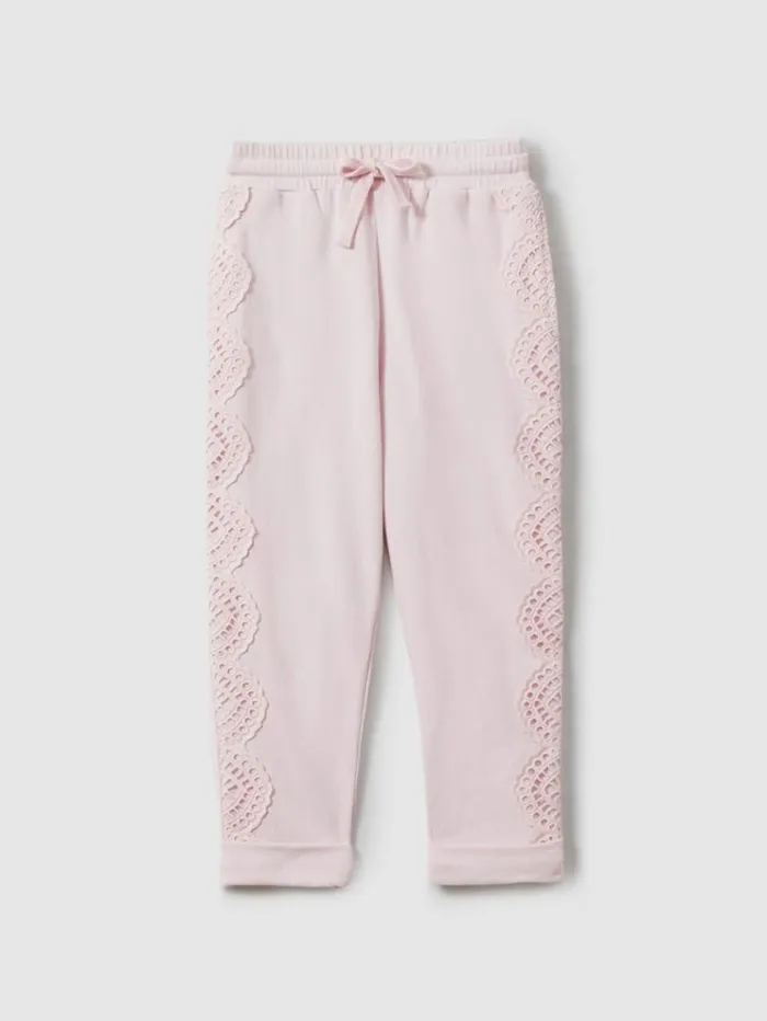 REISS CoOrds Children Sophie Teen Cotton Broderie Drawstring Trousers Pink