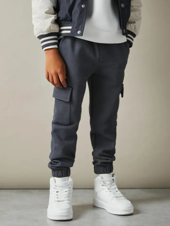 REISS CoOrds Children Textured Cotton Blend Drawstring Joggers Steel Blue