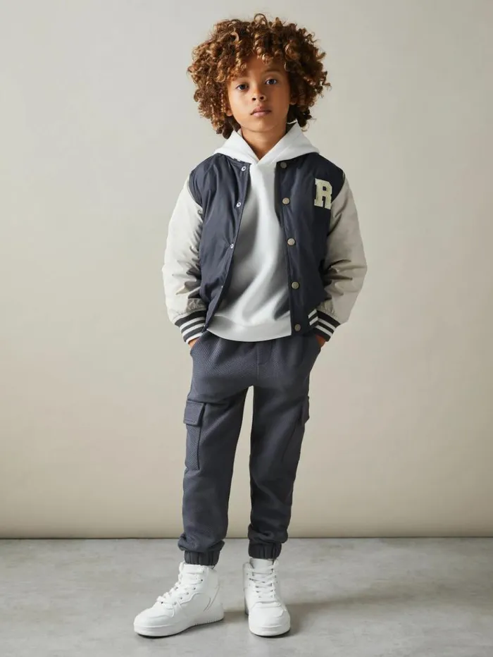 REISS CoOrds Children Textured Cotton Blend Drawstring Joggers Steel Blue
