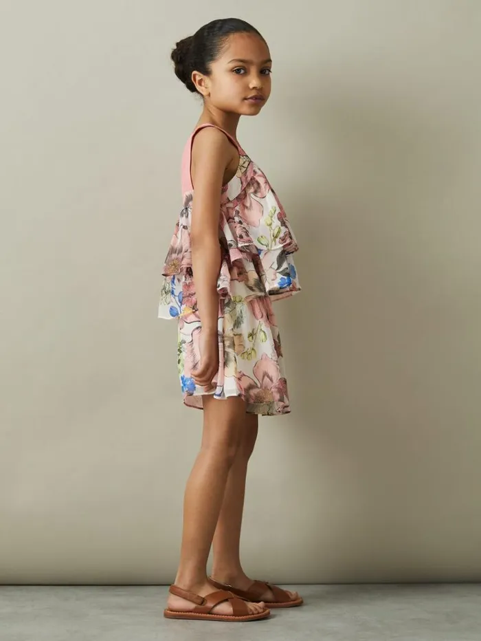 REISS CoOrds Children Tiered Floral Print Top CoOrd Pink Print