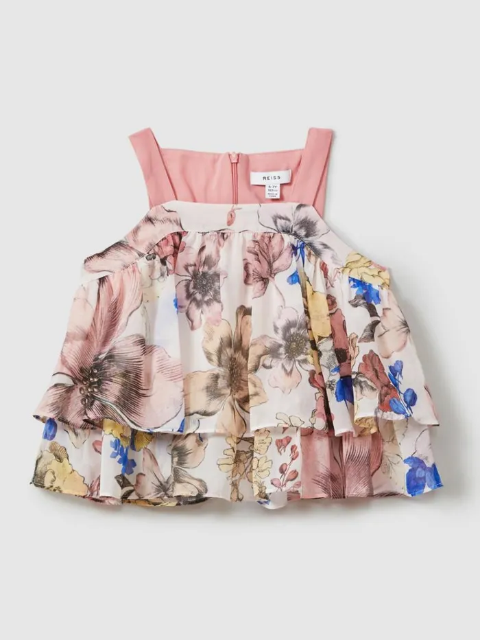 REISS CoOrds Children Tiered Floral Print Top CoOrd Pink Print