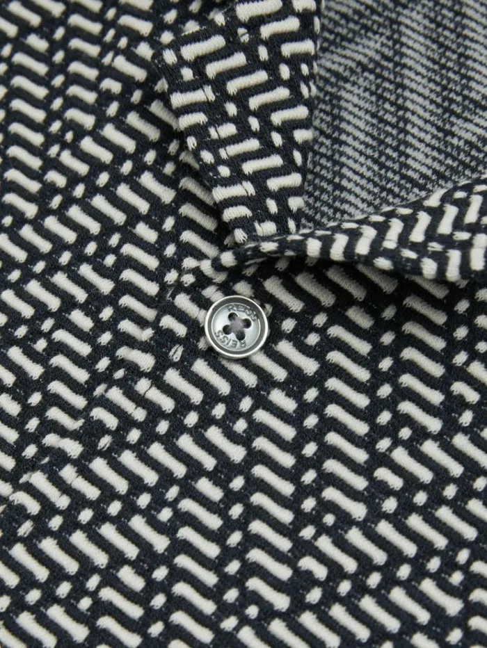REISS CoOrds Children ZigZag Cuban Collar Shirt Navy