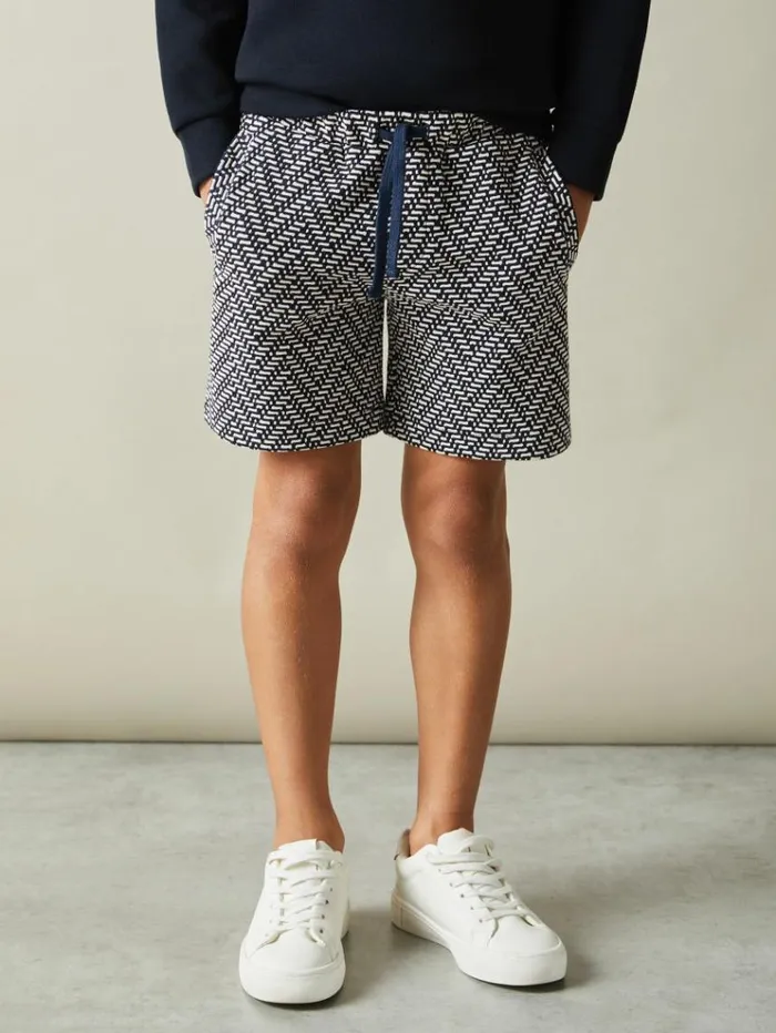 REISS CoOrds Children ZigZag Drawstring Waist Shorts Navy