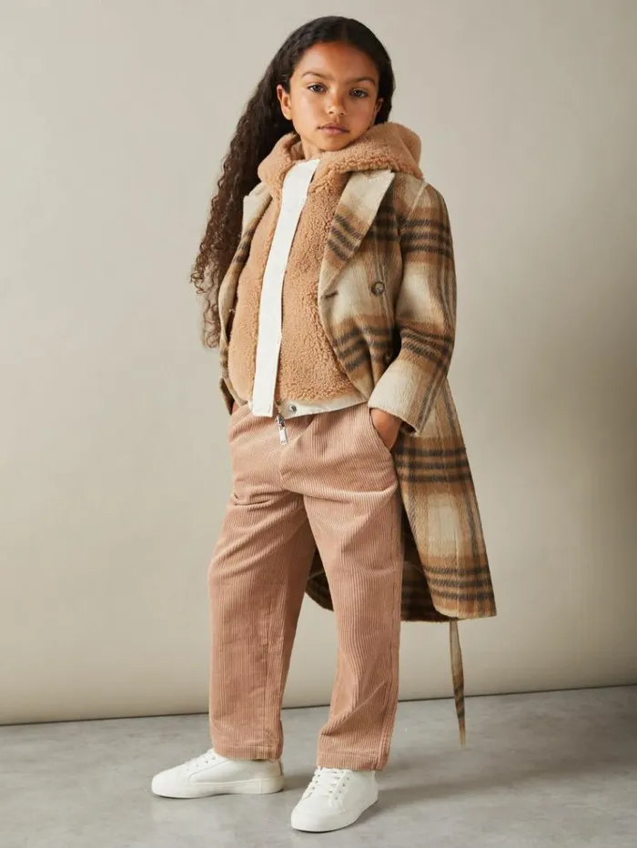 REISS Coats and Jackets Children Checked Wool Blend Blindseam Coat Brown