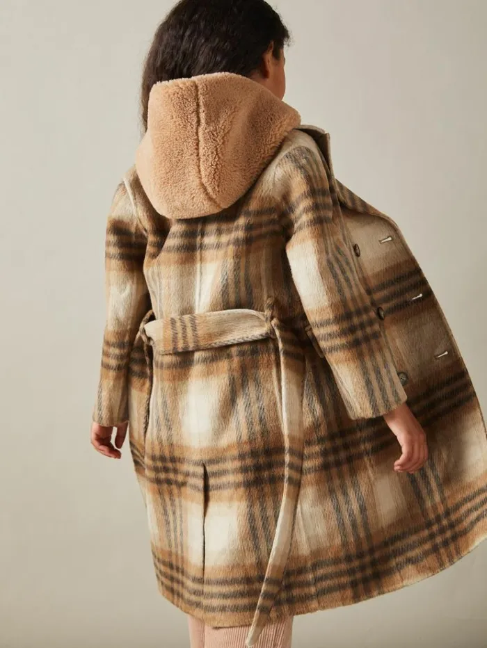 REISS Coats and Jackets Children Checked Wool Blend Blindseam Coat Brown