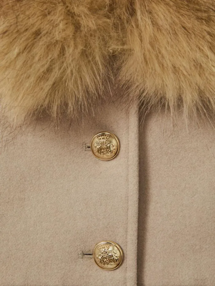 REISS Coats and Jackets Children Faux Fur Collar Wool Blend Coat Oatmeal