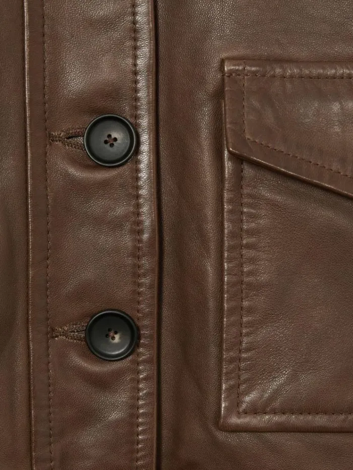 REISS Coats and Jackets Children Leather PatchPocket Jacket Brown
