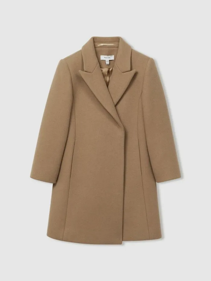 REISS Coats and Jackets Children Mid Length Wool Blend Coat Camel