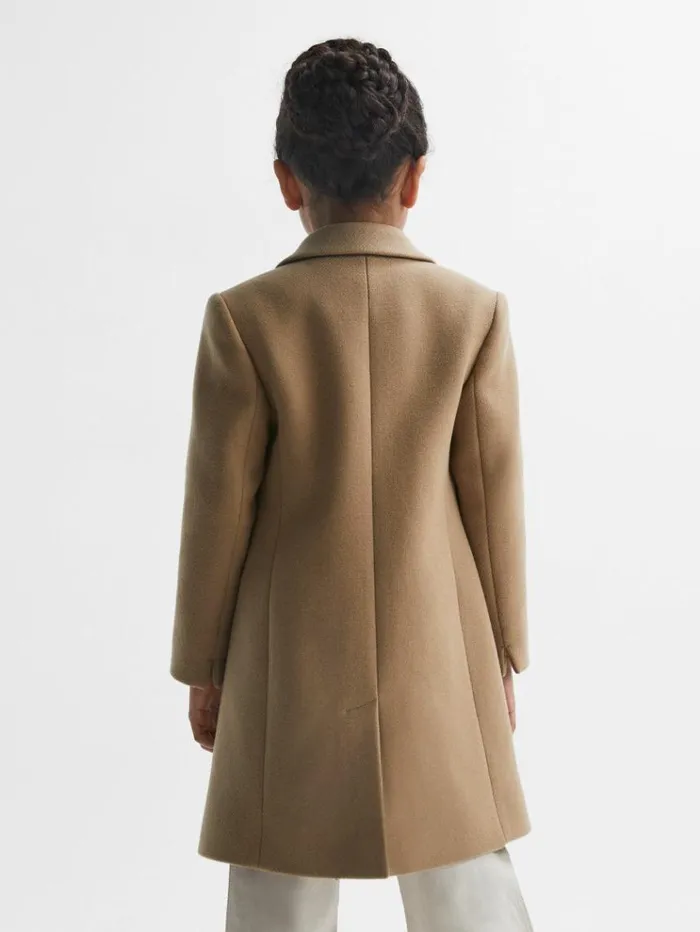 REISS Coats and Jackets Children Mid Length Wool Blend Coat Camel