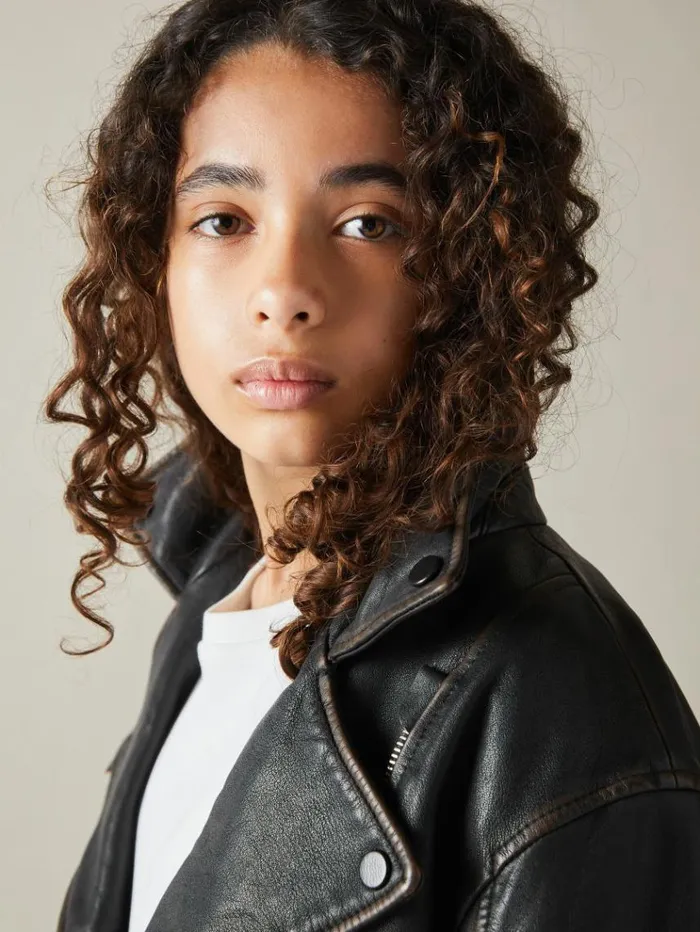 REISS Coats and Jackets Children Relaxed Leather Biker Jacket Black