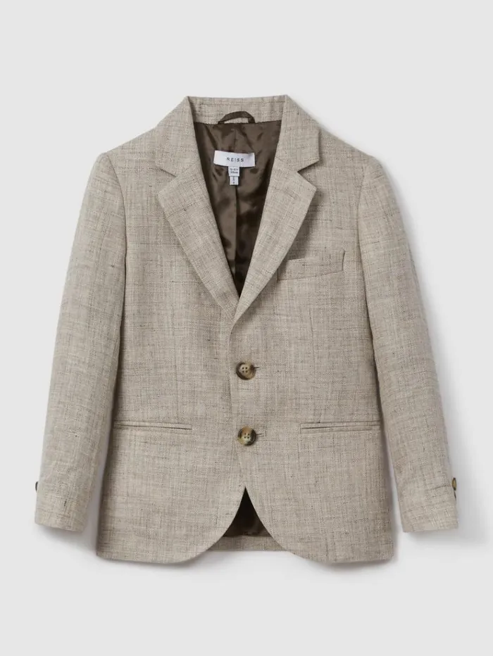 REISS Coats and Jackets Children Single Breasted Textured Linen Blazer Oatmeal