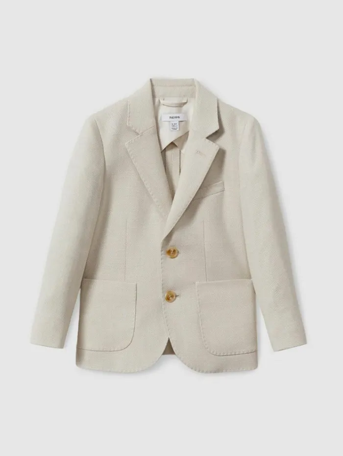 REISS Coats and Jackets Children Slub Check Single Breasted Blazer Stone