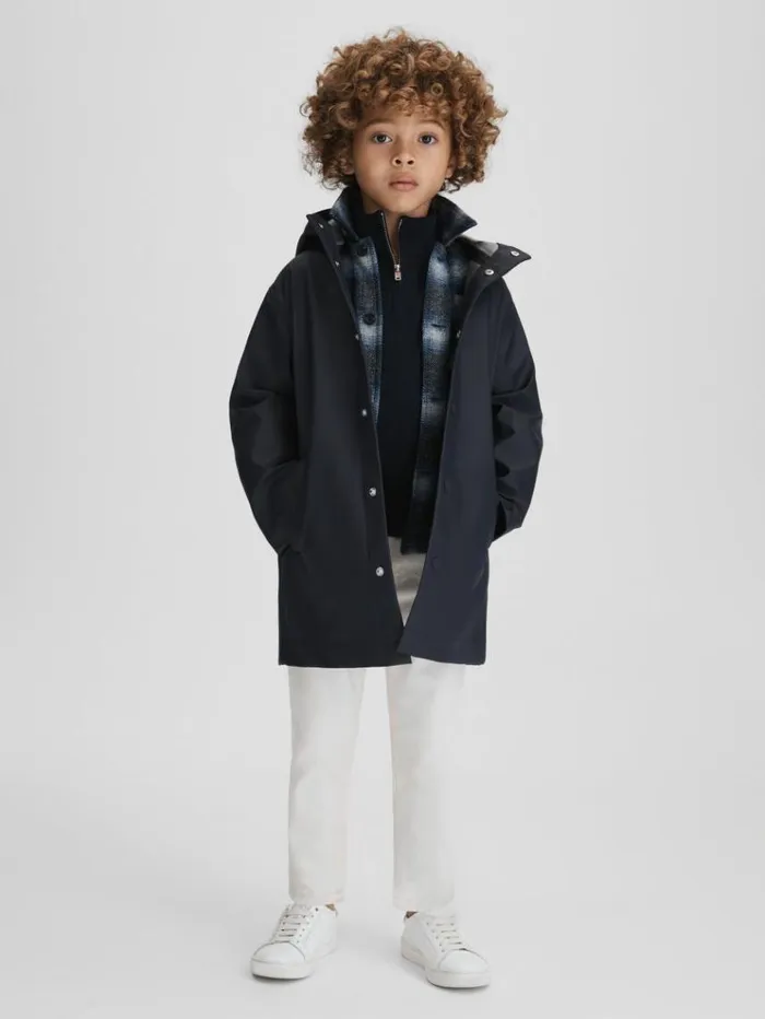 REISS Coats and Jackets Children Water Repellent Hooded Coat Navy