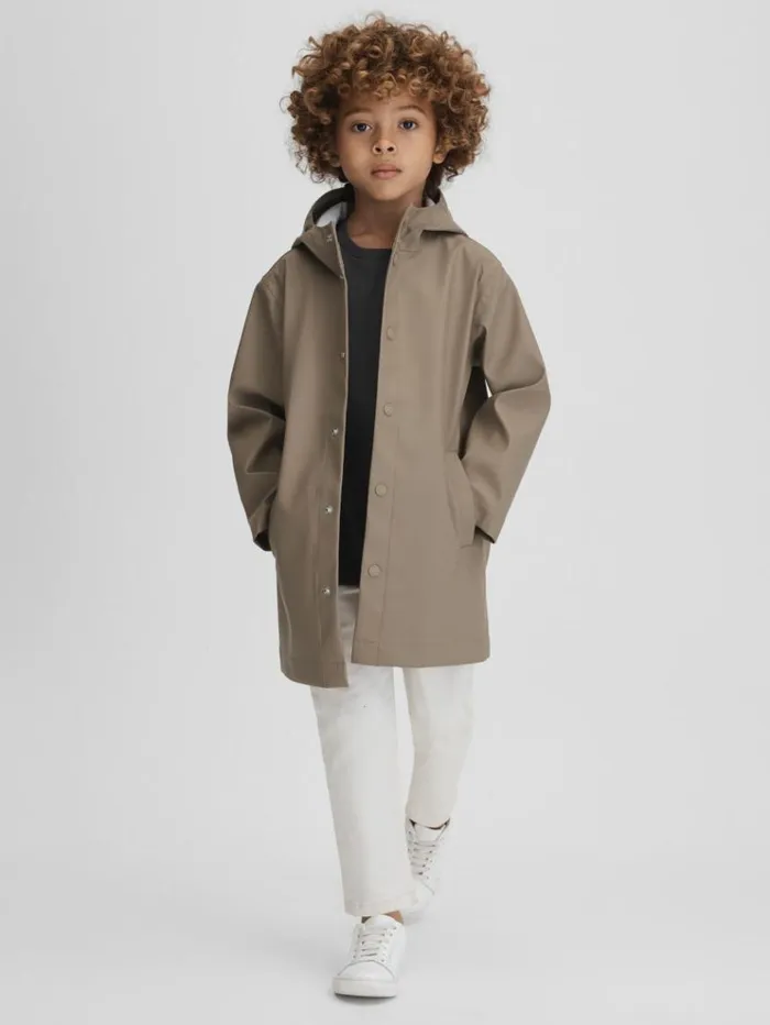 REISS Coats and Jackets Children Water Repellent Hooded Coat Stone