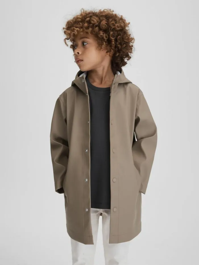 REISS Coats and Jackets Children Water Repellent Hooded Coat Stone