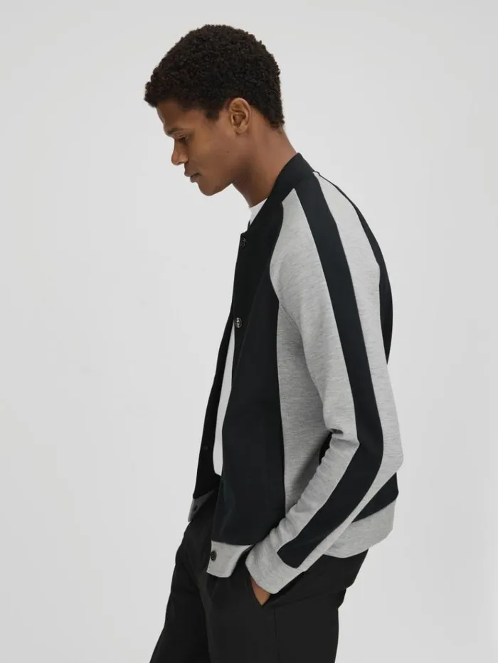 REISS Coats and Jackets Men Colourblock Jersey Bomber Jacket Navygrey
