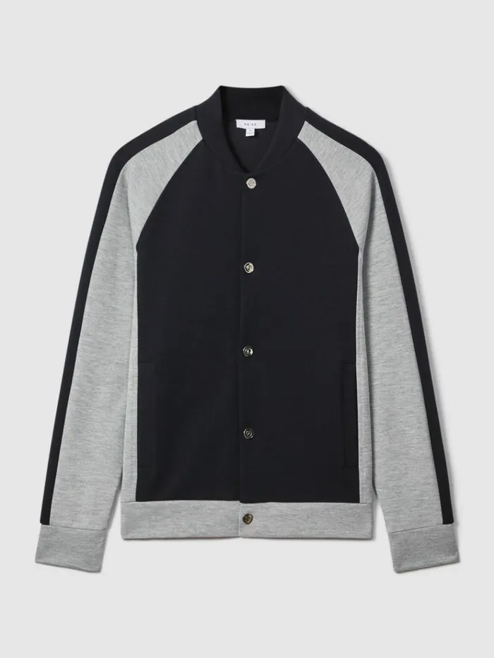 REISS Coats and Jackets Men Colourblock Jersey Bomber Jacket Navygrey