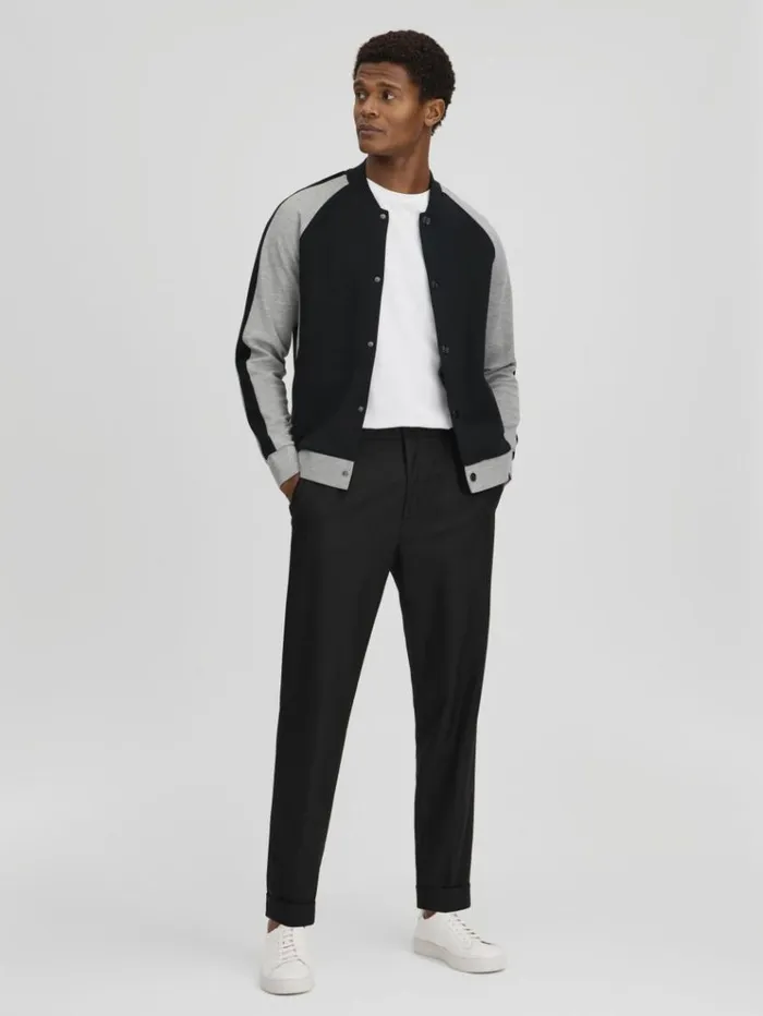 REISS Coats and Jackets Men Colourblock Jersey Bomber Jacket Navygrey
