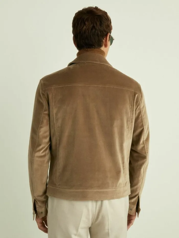 REISS Coats and Jackets Men Cotton Blend Velvet Jacket Taupe Brown