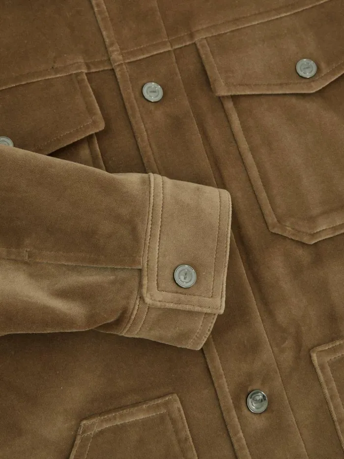 REISS Coats and Jackets Men Cotton Blend Velvet Jacket Taupe Brown
