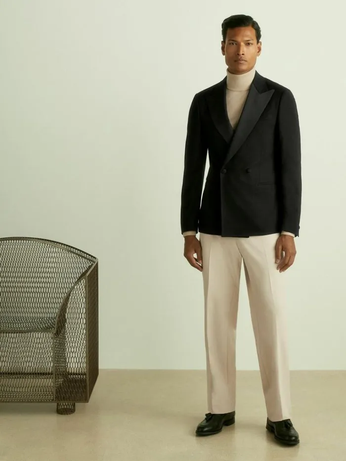 REISS Coats and Jackets Men DoubleBreasted Hopsack Tuxedo Jacket Black