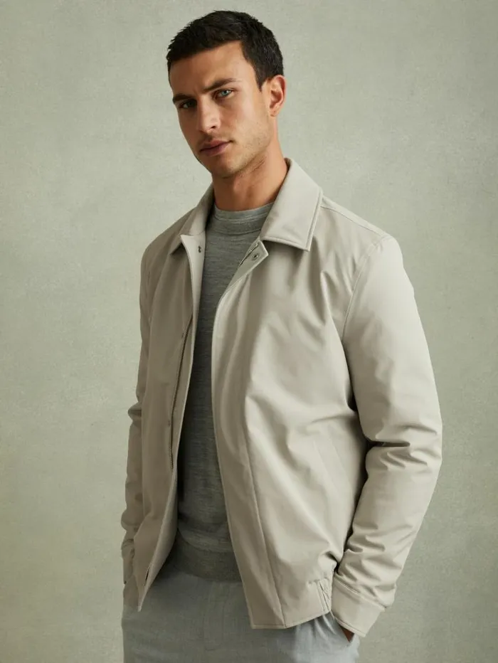 REISS Coats and Jackets Men Elasticated Hem Harrington Jacket Stone