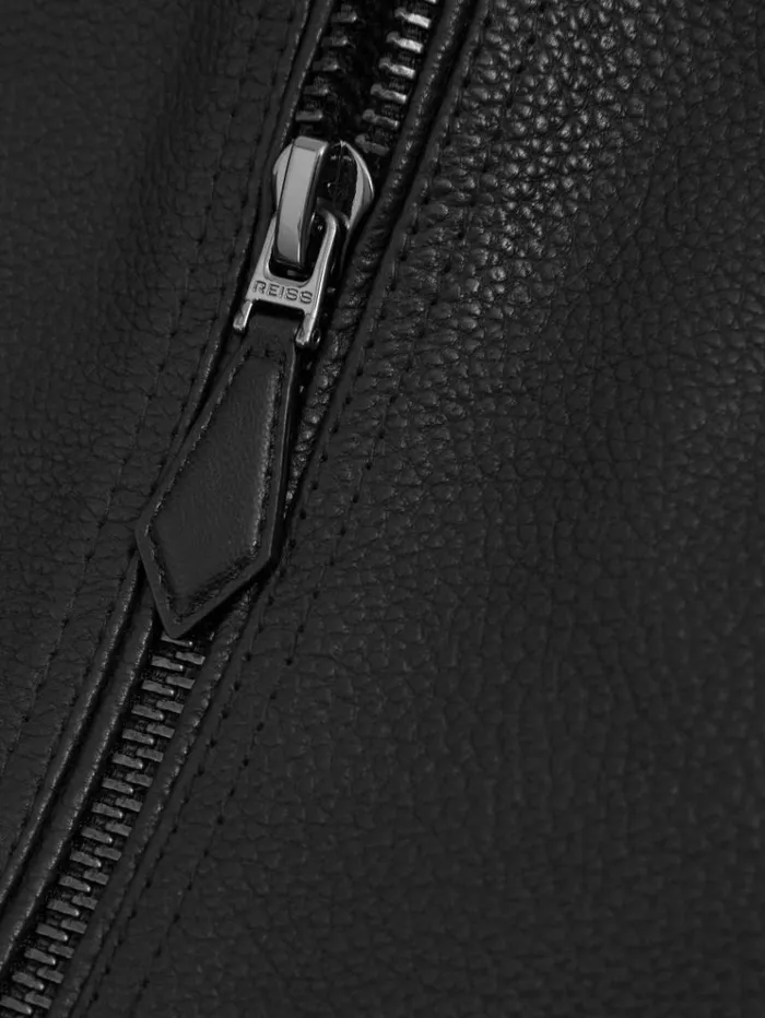 REISS Coats and Jackets Men Grained Leather Bomber Jacket Black