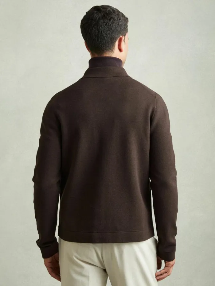 REISS Coats and Jackets Men Knitted Zip Through Jacket Chocolate Brown