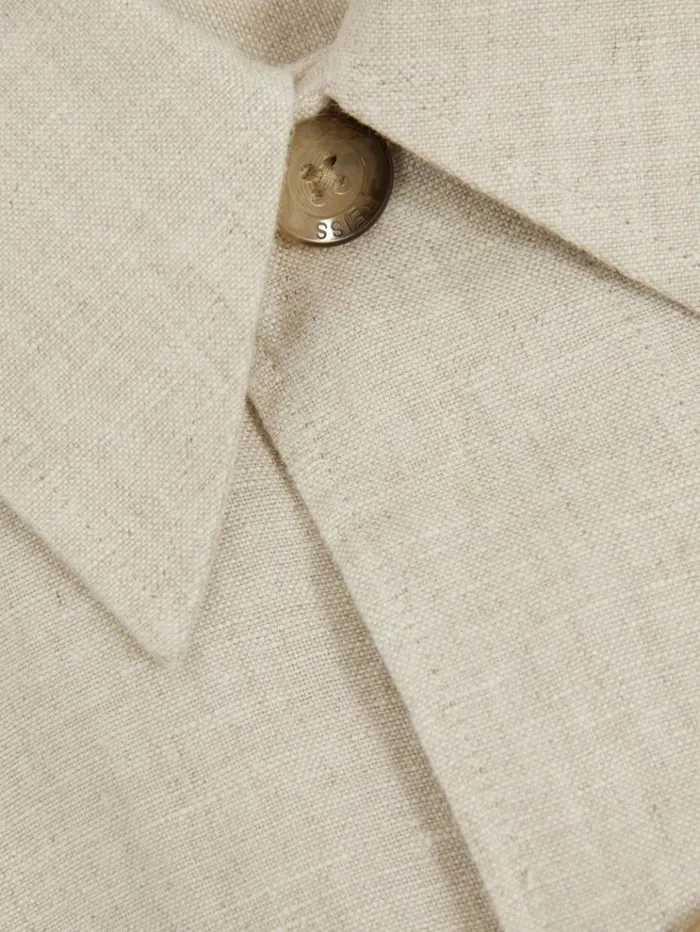 REISS Coats and Jackets Men Linen Elasticated Hem Overshirt Oatmeal