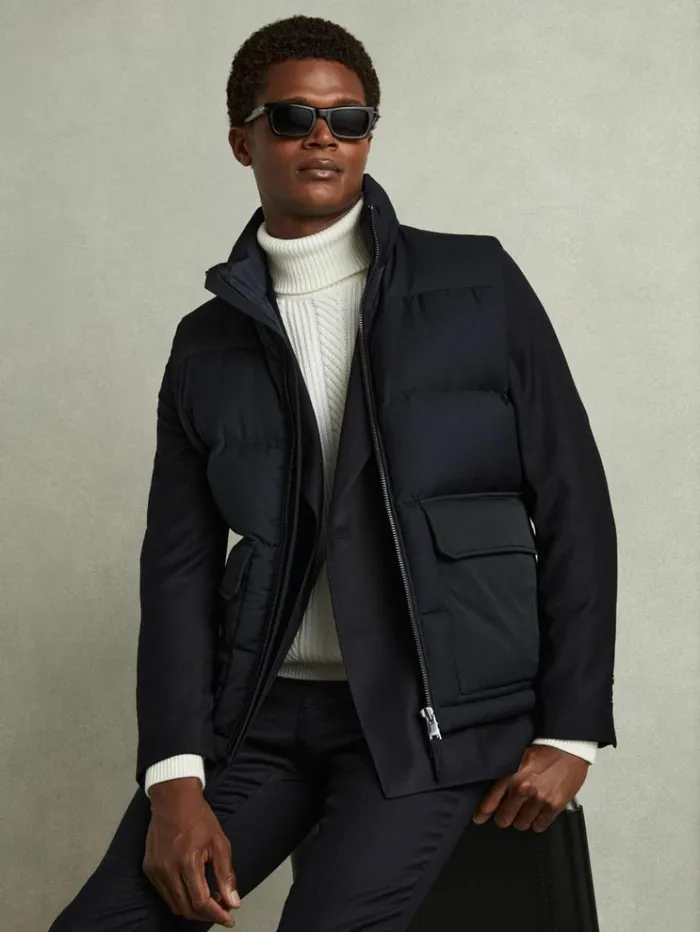 REISS Coats and Jackets Men Patch Pocket Quilted Gilet Navy