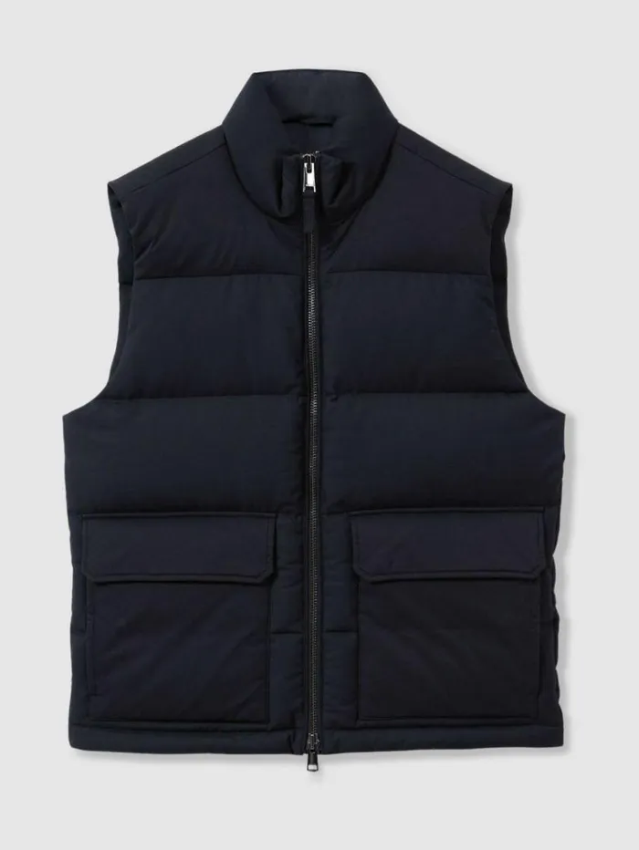 REISS Coats and Jackets Men Patch Pocket Quilted Gilet Navy