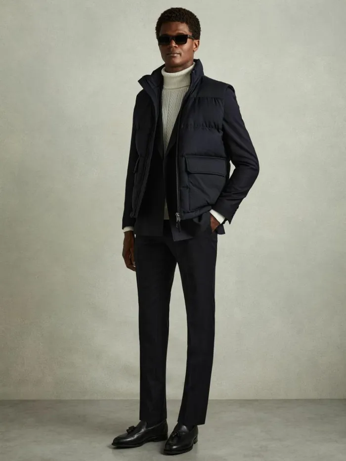 REISS Coats and Jackets Men Patch Pocket Quilted Gilet Navy