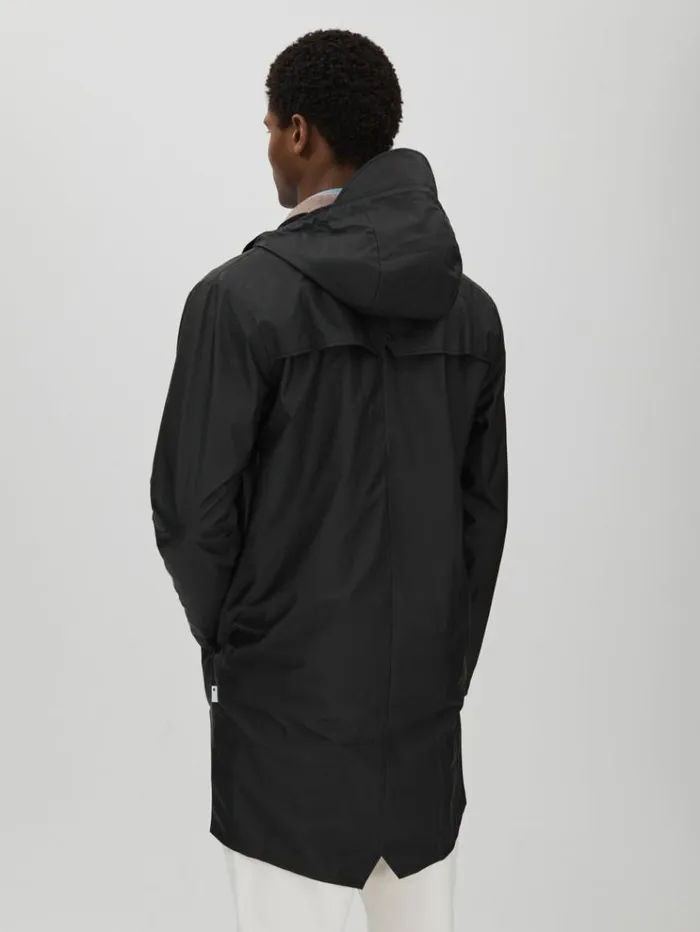 REISS Coats and Jackets Men Rains Longline Hooded Raincoat Black