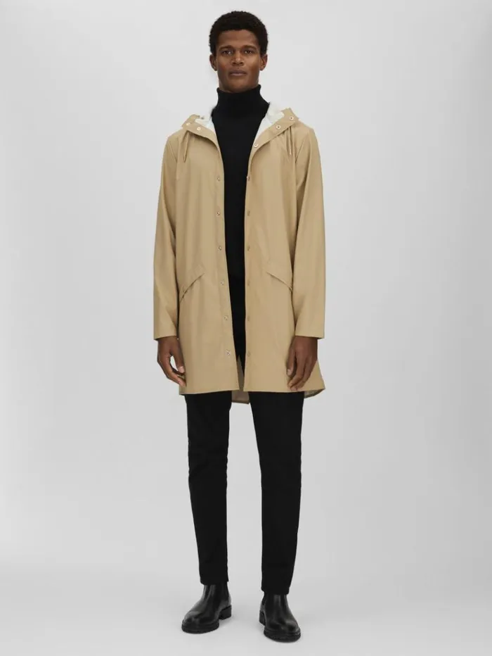 REISS Coats and Jackets Men Rains Longline Hooded Raincoat Sand