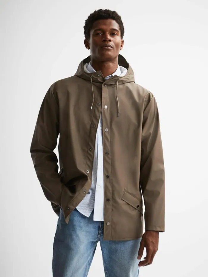 REISS Coats and Jackets Men Rains Unisex Hooded Raincoat Mid Brown